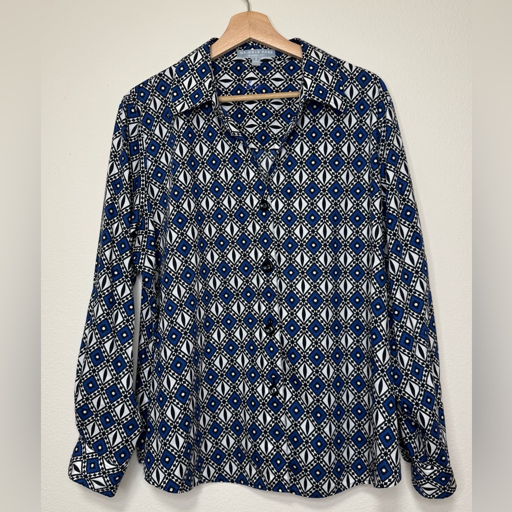Foxcroft Wrinkle-Free Geometric Print Button-Up Shirt 16W
